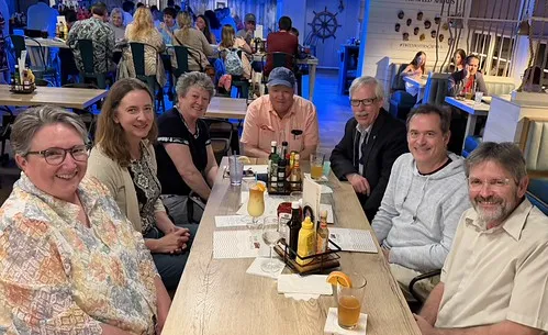 From left: Mary Jo Johnston, great niece of Kent Curtis; Nancy O'Brien Wagner, Alice O'Briens great niece; Cheryl Barrett; Henry Caldwell & Ben Barrett, Harold Bixby's grandsons; Dave Wagner; Kelly Johnston 