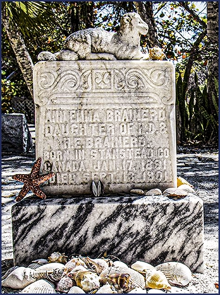 A commemorative tablet within the cemetery tells the poignant story of its first occupant 10-year old Ann Emma Brainerd and the significance of Captiva’s cemetery as recognized by the National Register of Historic Places.