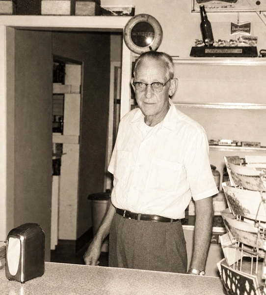 Timmy Wiles behind the counter of "Timmy's Nook" in 1966